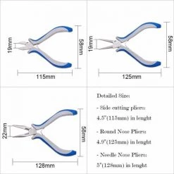 AIDUCHO Kit 3 Pinces Pour Creation De Bijoux : 1 Pince A Bout Rond, 1 Pince Plate, 1 Pince Coupante; Poignee Bleue Et Blanche, 110~125x70mm -Pince et tenaille Soldes 32753485 4