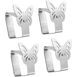 ALMI Lot De 4 Pinces à Nappe En Acier Inoxydable Motif Papillon Pour Table Jusqu'à 3,5 Cm D'épaisseur Argenté