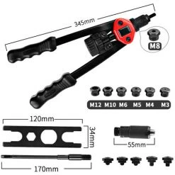 VERSAILLESFR 13'' Pince à Rivet Fileté à Double Poignées 330mm Kit De Riveteuse Robuste Riveteuse 100PCS Écrous De Rivets M3 M4 M5 M6 M8 M10 M12 100PCS Outils De Rivetage -Versailles -Pince et tenaille Soldes 43480260 3