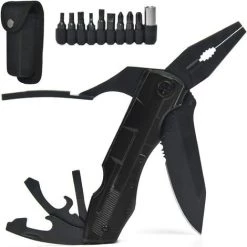 SUN FLOWER Couteau Multifonction 5 En 1, Acier Inoxydable Couteau Pliant Pince Multifonction Avec Pince Tournevis Ouvre-Boîte, Couteau Militaire De Poche Pour Activités Extérieures, Camping, Randonnée Pêche