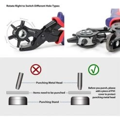 WORKPRO Pince Perforatrice Avec 6 Tailles De Poinçon Interchangeables Pour Tissu Ceinture En Cuir Sac Plastique Papier -Pince et tenaille Soldes 46233001 5