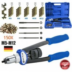 DAY PLUS Pince à Rivets Professionnelle Pince à Rivets Comprenant 150 écrous à Rivets M5 M6 M8 M10 M12 Rivets