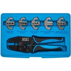 KRAFTPLUS K.105-1401 Jeu De Pince à Sertir à Cliquet Pince De Serrage Avec 5 Paires De Matrices Mâchoires Têtes