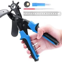 DECKON Perforatrice Cuir，Poinçon À Ceinture Professional,avec 2 Plaques De Perforation Supplémentaires Et 1 Règle Comprimé Pince Parfait Pour Ceintures, Travaux Manuels Etc