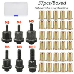 DECKON Ensemble D'outils En Acier Inoxydable, Boîte à Rivets Filetés, Outils Manuels En Aluminium, Accessoires, Outil D'insertion D'écrou De Rivet, 37 Pièces
