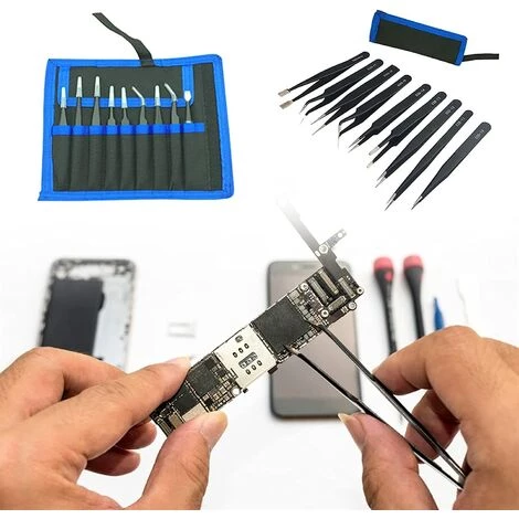 DECKON Pince à épiler Industrielle Facile à Utiliser 9 Pièces Pince à épiler ESD Antistatique Avec Sac En Toile Outil De Réparation De Pince à épiler à Pointe Droite Incurvée En Acier Inoxydable 2 DECKON Pince à épiler Industrielle Facile à Utiliser 9 Pièces Pince à épiler ESD Antistatique Avec Sac En Toile Outil De Réparation De Pince à épiler à Pointe Droite Incurvée En Acier Inoxydable – Image 2