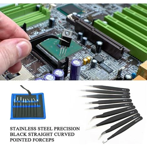 DECKON Pince à épiler Industrielle Facile à Utiliser 9 Pièces Pince à épiler ESD Antistatique Avec Sac En Toile Outil De Réparation De Pince à épiler à Pointe Droite Incurvée En Acier Inoxydable 5 DECKON Pince à épiler Industrielle Facile à Utiliser 9 Pièces Pince à épiler ESD Antistatique Avec Sac En Toile Outil De Réparation De Pince à épiler à Pointe Droite Incurvée En Acier Inoxydable – Image 5