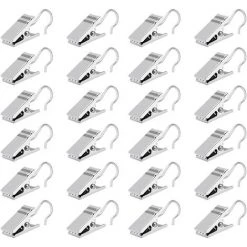 FONTAINEBLEAU 100 PCS Pinces à Rideaux En Métal Crochets Anneaux à Pince Argent Clips De Rideaux Crochet En Acier Inoxydable Pour Rideau De Douche Photo Carte，Fonepro