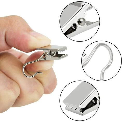 FONTAINEBLEAU 100 PCS Pinces à Rideaux En Métal Crochets Anneaux à Pince Argent Clips De Rideaux Crochet En Acier Inoxydable Pour Rideau De Douche Photo Carte,Fonepro 2 FONTAINEBLEAU 100 PCS Pinces à Rideaux En Métal Crochets Anneaux à Pince Argent Clips De Rideaux Crochet En Acier Inoxydable Pour Rideau De Douche Photo Carte,Fonepro – Image 2
