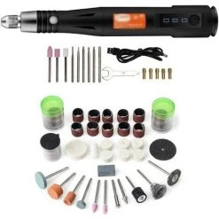 GRID COOL Outil Rotatif Sans Fil, 105PCS 5V Kit Mini Perceuse à 3 VitessesEnsemble D'Outils Rotatifs Avec Eclairage LED