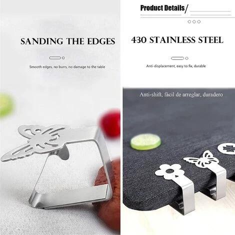 GUAZHUNIFR 4 Pièces Clip Nappe En Acier Inoxydable Nappe Extérieur Fixation Nappe Clips Pinces De Nappe Réglables Attache Nappe Jardin Anti-Glissant Pour Piques Niques Repas à L’Extérieur Restaurant 2 GUAZHUNIFR 4 Pièces Clip Nappe En Acier Inoxydable Nappe Extérieur Fixation Nappe Clips Pinces De Nappe Réglables Attache Nappe Jardin Anti-Glissant Pour Piques Niques Repas à L’Extérieur Restaurant – Image 2