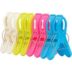 HIASDFLS Lot De 8 Grosses Pinces À Transat, Pince À Serviette De Plage, Grande Pince À Linge Multicolore En Plastique Pour Serviette De Toilettes, Couettes, Draps De Bain, Couverture, Vêtements