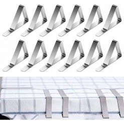 HIASDFLS 12 Pcs Pinces À Nappe Pince Nappe Inoxydable Pince Nappe Clip Exterieur Ajustable Acier Inoxydable Nappe Clips Anti-Glissant Pour Cuisine Bureau Restaurant Pique-Nique Mariage Fête