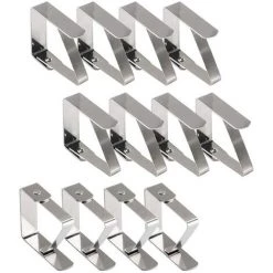 LONGZIMING Pince Nappe Exterieur, Pince Nappe De Table, 12 Pinces à Nappe En Acier Inoxydable, Nappe Clips Anti-Glissant Fixer Nappe Pour Table D'Épaisseur 10-30 Mm