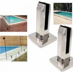 LANGRAY Ensemble De 2 Pince En Verre, Escaliers En Acier Inoxydable 304, Pince De Clôture En Verre Pour Garde-corps De Balustrade De Balcon De Piscine (Stainless Steel Square Column)