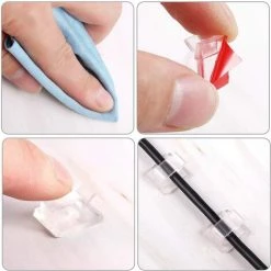 GALOZZOIT Lot De 100 Mini Clips Pour Câble D'extérieur Avec Rubans Adhésifs - Pour Guirlande Lumineuse - Petit, Transparent -Pince et tenaille Soldes 59854068 4