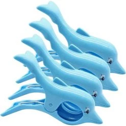 GALOZZOIT Grosses Pinces à Transat Épingles à Serviette De Plage Renforcés Épingles En Plastique Pour Serviette De Plage, Couverture, Vêtements, Tapis, Dauphin X 4 Pièces