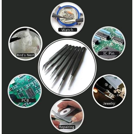 DENUOTOP Brucelles Pincette De Précision Antistatique 6PCS Pincettes De Précision Pince De Précision En Acier Inoxydable Antistatique Pour L'électronique,la Réparation De Montres Et D'horloges La Fabrication De Bijoux 2 DENUOTOP Brucelles Pincette De Précision Antistatique 6PCS Pincettes De Précision Pince De Précision En Acier Inoxydable Antistatique Pour L'électronique,la Réparation De Montres Et D'horloges La Fabrication De Bijoux – Image 2