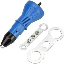 Cisea Adaptateur Riveteuse En Acier Inoxydable Pistolet à Riveter électrique Rivetage Outil Avec Buse Et Clé Pour Four, Drmoire, DIY (Bleu)
