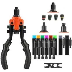 Pince à Riveter 3 En 1 TACKLIFE, Rivets 50 Pcs, Écrous 60 Pcs, 6 Mandrins Interchangeables Métriques, Outil Alésoir - TLRNG03HG