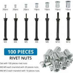 GETLITOOL 16 '' Pistolet à Riveter à Main Robuste Pince à Riveter M3,M4,M5,M6,M8,M10,M12 Outils De Rivetage Avec Système De Réglage Des écrous 100 Pièces 7 GETLITOOL 16 '' Pistolet à Riveter à Main Robuste Pince à Riveter M3,M4,M5,M6,M8,M10,M12 Outils De Rivetage Avec Système De Réglage Des écrous 100 Pièces -Pince et tenaille Soldes 61048577 3