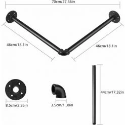 GETLITOOL Tringle à Vêtements Penderie Murale Armoire Vintage Industriel Coin Noir -Pince et tenaille Soldes 61048634 4