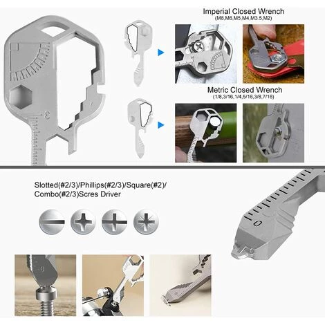 MODOU - Porte-clé Multi-outils - 24 Fonctions Acier Inoxydable Clé Multi-outils Avec Tournevis Outil De Décapage Outil De Coupe De Fil - 1PC Argent 4 MODOU - Porte-clé Multi-outils - 24 Fonctions Acier Inoxydable Clé Multi-outils Avec Tournevis Outil De Décapage Outil De Coupe De Fil - 1PC Argent – Image 4