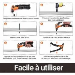 TODOT Pince à Rivets 4 En 1, 80 Rivets, 4 Écrous (2,4mm-3,2mm-4mm-4,8mm), Professionnel Durable - HHR3A -Pince et tenaille Soldes 61659558 4