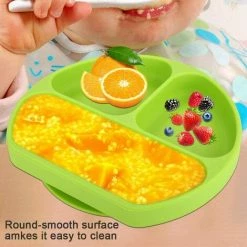 MEZHENG Assiette Divisée Pour Tout-Petits - Assiettes Divisées En Silicone Pour Tout-Petits DIY Nourriture Complémentaire Napperon Ventouse Pour Bébés Enfants(Vert) -Pince et tenaille Soldes 62342551 3