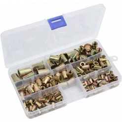MEZHENG 150 Pièces Écrous à Rivets M3 M4 M5 M6 M8 M10 Kit D'Assortiment D'Inserts De Filetage En Acier Au Carbone Galvanisé 150x Écrous à Rivets Aveugles à Tête Plate 9mm 11mm 13mm 15mm 18mm 21mm