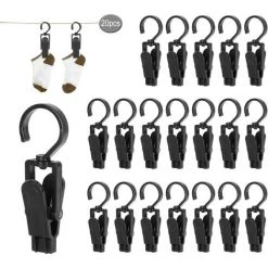 SLBRILLèRE 20 Pièces Grosse Pinces à Linge,Clip De Brise-Vent, Plastique épingle, Peut Pivoter à 360 Degrés(Noir)