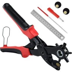 BDD Perforatrice En Cuir, Perforatrice En Cuir Avec Poignée De Meulage Et 6 Tailles De Trou De Cadran Différentes, (rouge)