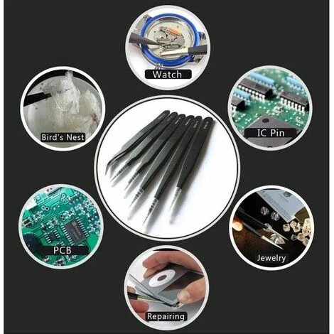 FLETéçA Pincette De Précision Antistatique 6PCS Pincettes De Précision Pince De Précision En Acier Inoxydable Antistatique Pour L'électronique,la Réparation De Montres Et D'horloges La Fabrication De Bijoux 2 FLETéçA Pincette De Précision Antistatique 6PCS Pincettes De Précision Pince De Précision En Acier Inoxydable Antistatique Pour L'électronique,la Réparation De Montres Et D'horloges La Fabrication De Bijoux – Image 2